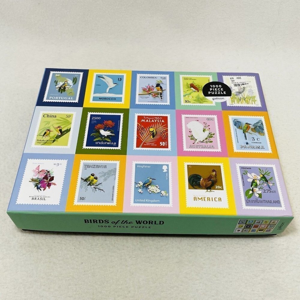 Galison Puzzle Birds Of World 1000 Pcs Stamp Collage Watcher Collector Worldwide
